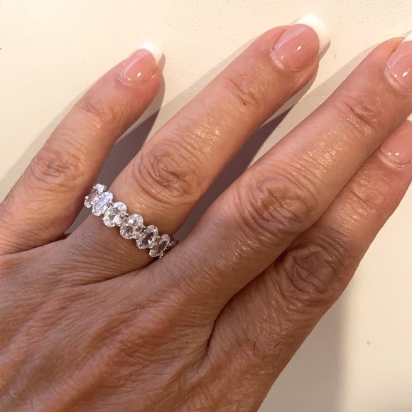 Sterling silver Eternity Oval Wedding Band CZ - Picture 3 of 10